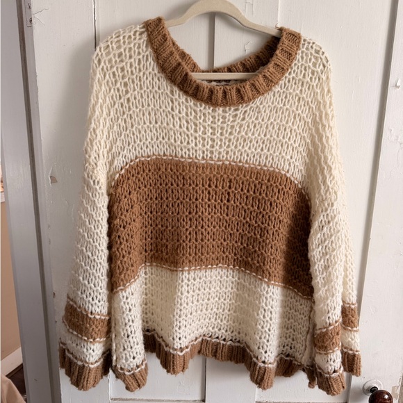 Free People Tops - Free People Chunky Knit Sweater - Brown and Cream
